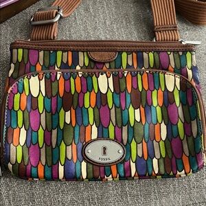 Fossil Colorful Feather Pattern Crossbody Bag